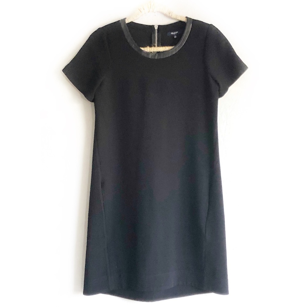 MADEWELL Leather Trim Tailored Tee Dress Black XS - Picture 2 of 9